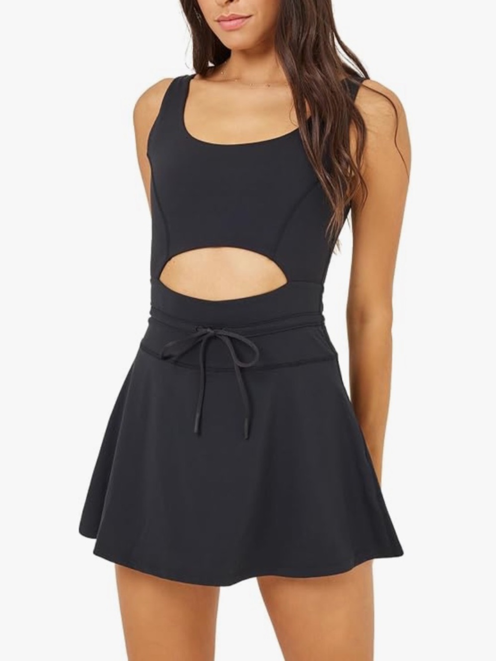 l*space Black Patterson Dress with Waist Tie and built in shorts